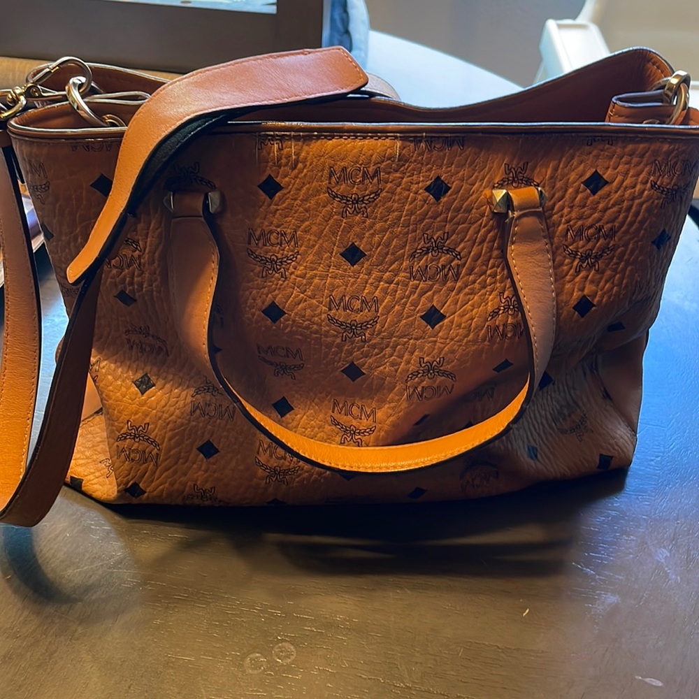 MCM Cognac Logo Shoulder Bag